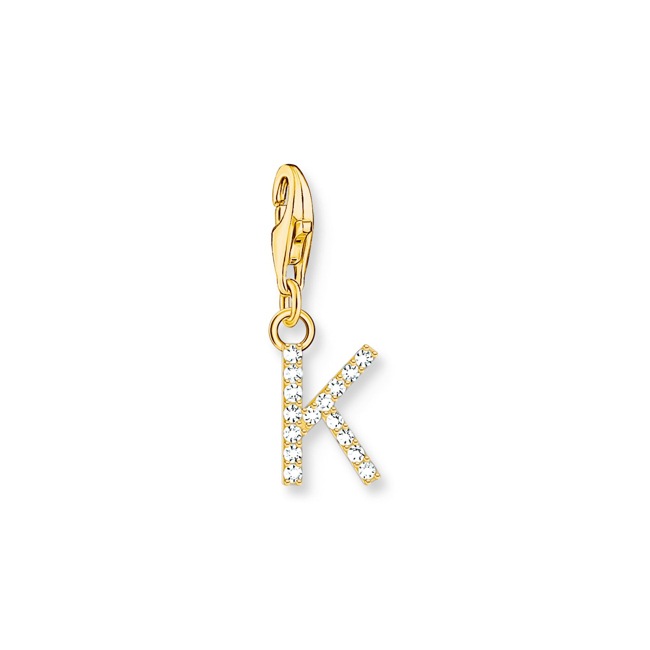 Thomas Sabo Charm pendant letter K with white stones gold plated - 1974-414-14