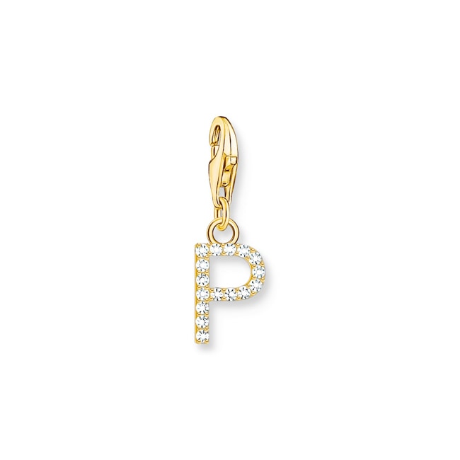 Thomas Sabo Charm-Anhänger Buchstabe P mit weissen Steinen vergoldet - 1979-414-14