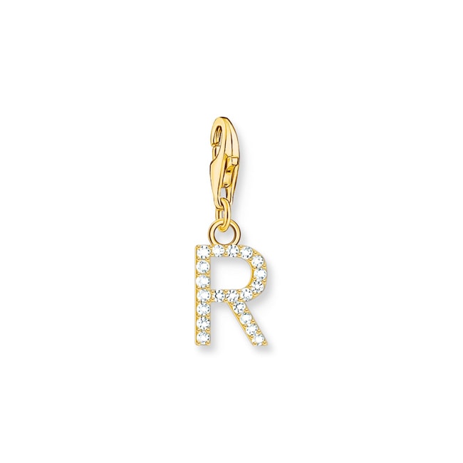 Thomas Sabo Pendentif Charm lettre R avec pierres blanches plaqué or - 1981-414-14