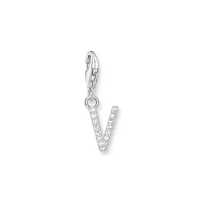 Thomas Sabo Pendentif Charm lettre V avec pierres blanches argent 925 - 1959-051-14