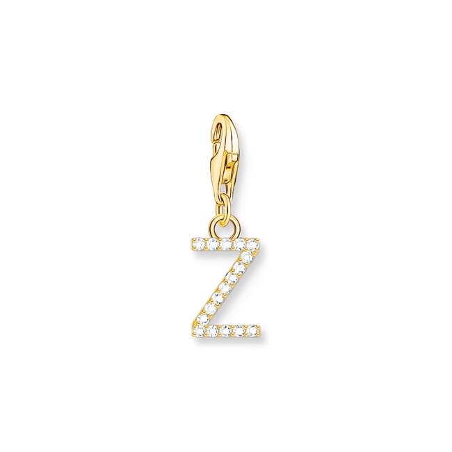 Thomas Sabo Pendentif Charm lettre Z avec pierres blanches plaqué or - 1989-414-14