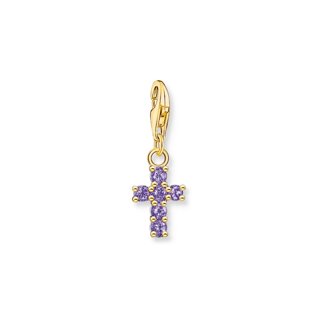 Thomas Sabo Charm-Anhänger Kreuz mit violetten Steinen vergoldet - 2036-414-13