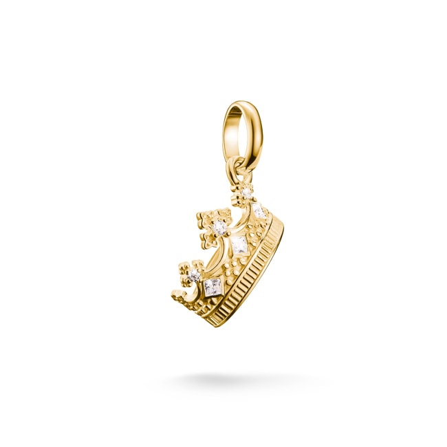 Thomas Sabo Pendentif Charm couronne avec pierres blanches Connect plaqué or - CC1247-414-14