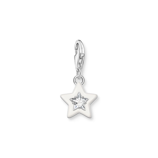 Thomas Sabo Charm-Anhänger Stern mit weisse Steinen und weisser Kaltemaille Silber - 2044-041-14
