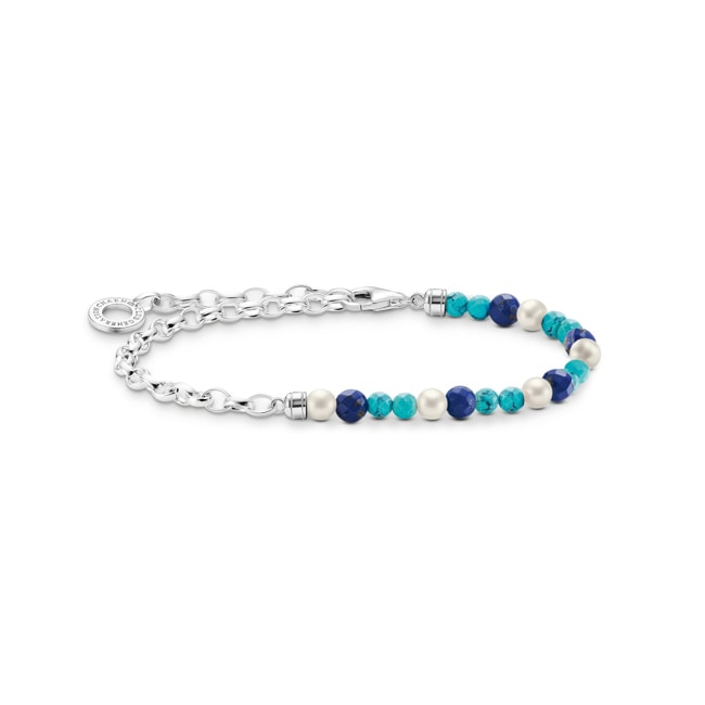 Thomas Sabo Charm bracelet with blue beads, white Pearl and chain links silver - A2100-056-7