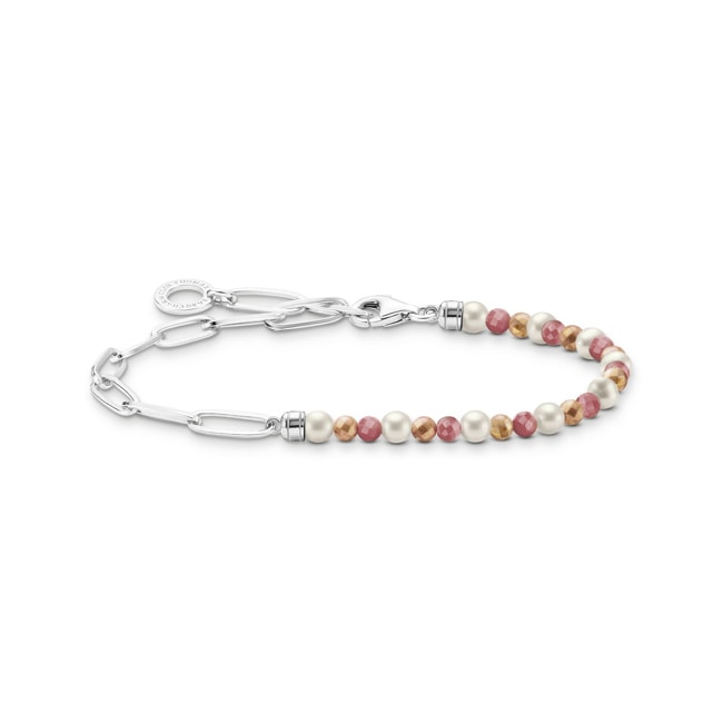 Thomas Sabo Charm bracelet with colourful beads, white Pearl and chain links silver - A2099-350-7