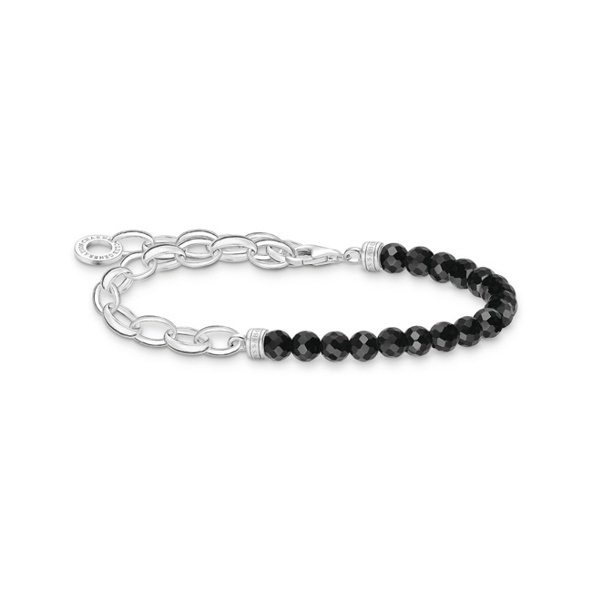 Thomas Sabo Charm bracelet with black Onyx-beads and chain links silver - A2098-130-11