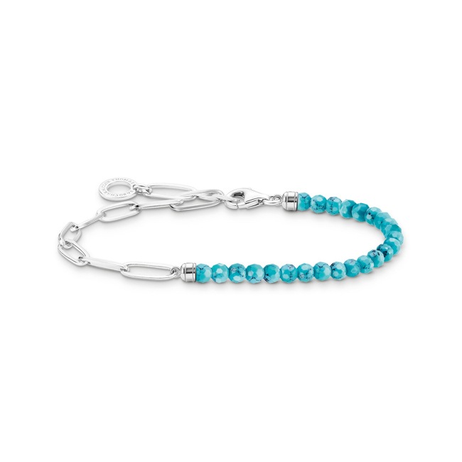 Thomas Sabo Charm bracelet with Turquoiseen beads and chain links silver - A2099-404-17