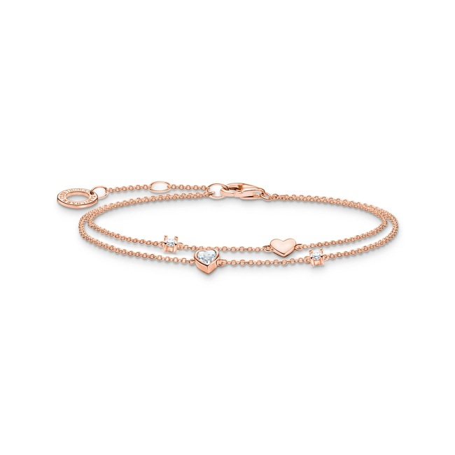 Thomas Sabo Charm Club Armband mit Herzen und weisse Steine roségold - A2057-416-14-L19V
