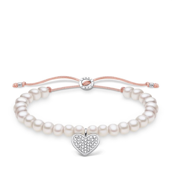 Thomas Sabo Charm club bracelet white Pearl with heart pavé - A1986-199-14-L20v