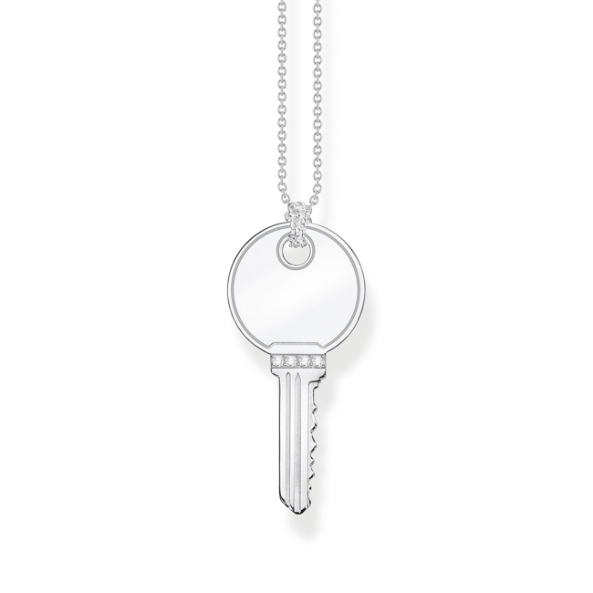 Thomas Sabo Charm Club Kette Schlüssel mit weissen Steinen silber - KE2131-051-14-L50V