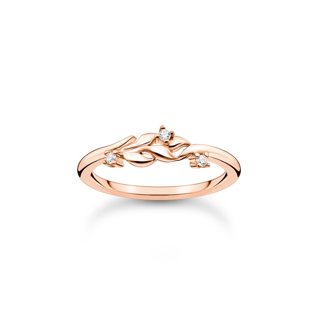 Thomas Sabo Charm club  Ring leaves with white stones rose gold - TR2376-416-14