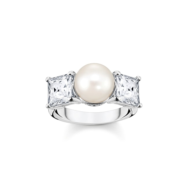 Thomas Sabo Charm Club Ring Perle mit weissen Steinen silber - TR2408-167-14