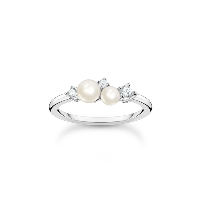 Thomas Sabo Charm Club Bague perles avec pierres blanches argent - TR2368-167-14
