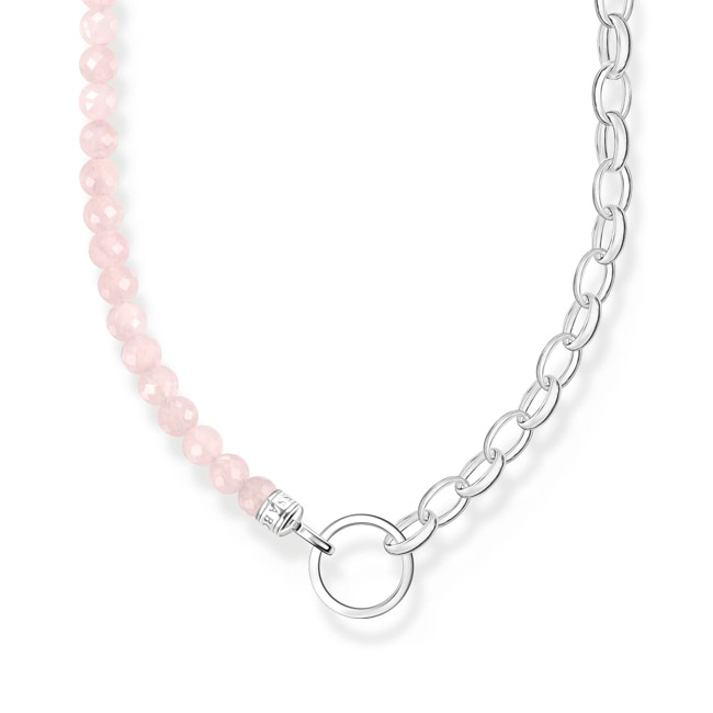 Thomas Sabo Charm-Kette mit Rosenquarz-Beads und Kettengliedern Silber - KE2188-034-9-L45v