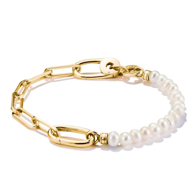 Thomas Sabo Connect Charm bracelet paperclip and pearls with Connect link gold-plated - C1209-430-14