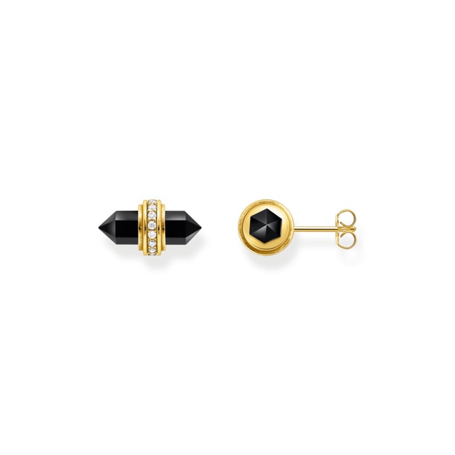Thomas Sabo Cosmic Amulet Ohrstecker mit schwarzem Onyx Kristall Silber vergoldet - H2281-177-11