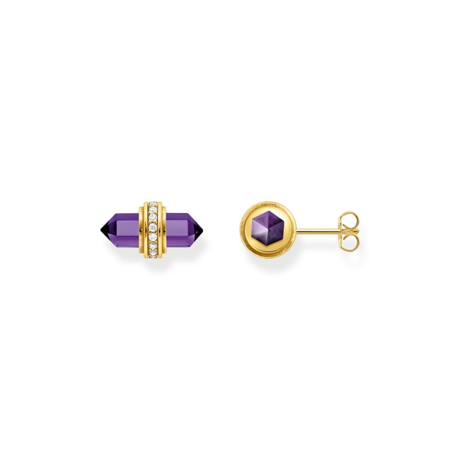 Thomas Sabo Cosmic Amulet Clous d’oreilles dorés avec cristal en onyx violet - H2281-414-13