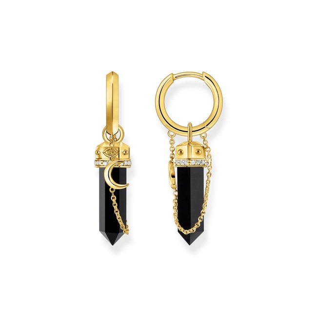 Thomas Sabo Cosmic Amulet Créoles à breloque en onyx et chaîne plaquées or Thomas Sabo Cosmic Amulet Créoles à breloque en onyx et chaîne plaquées or - CR722-177-11