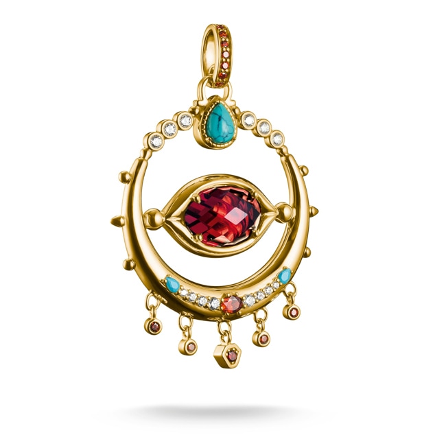 Thomas Sabo Elyndra Gold Plated Eye Pendant with Red Zirconia Stone - PE985-434-7