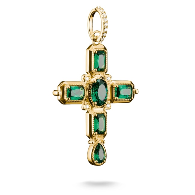Thomas Sabo Elyndra Anhänger Kreuz Grüne Steine Zirkonia Vergoldung - PE987-971-6
