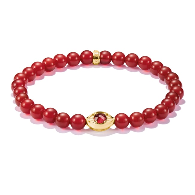 Thomas Sabo Elyndra Gold Plated Red Bead Bracelet Eye - A2210-414-10