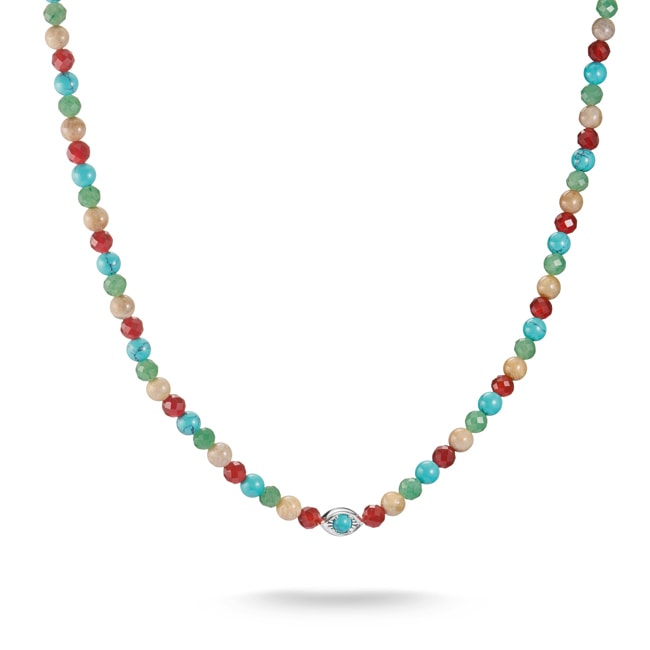 Thomas Sabo Elyndra Kette Bunte Beads mit imitiertem Türkis, roten Achat, grünen Aventurin, Daisy Jaspis Silber - KE2332-058-7-L55