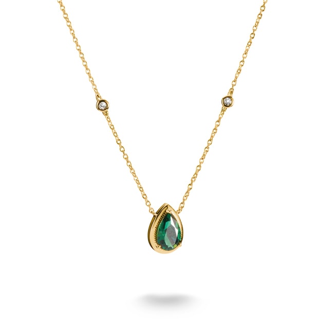 Thomas Sabo Elyndra Gold Plated Necklace with Green Teardrop Stone - KE2331-971-6-L50V