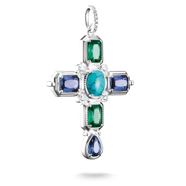 Thomas Sabo Elyndra Cross pendant with multicoloured stones silver - PE988-405-7