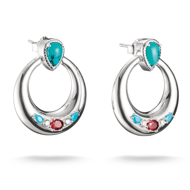 Thomas Sabo Elyndra Silver Half-Hoop Earrings with Turquoise, White & Red Stones - H2335-405-7