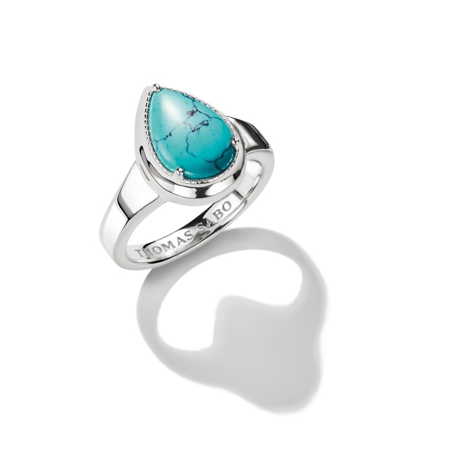 Thomas Sabo Elyndra Silver Ring with Imitation Turquoise Teardrop Stone - TR2522-404-17