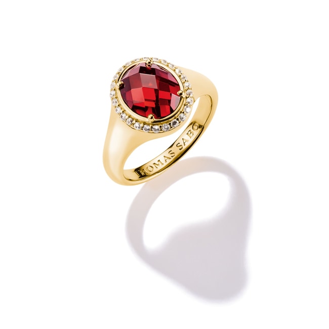 Thomas Sabo Elyndra Gold Plated Ring with Red Zirconia Stone - TR2507-414-10