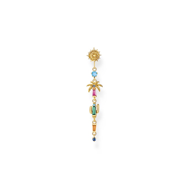 Thomas Sabo Festival Clou d’oreille individuel soleil palmier et cactus orné de gemmes multicolores doré - H2286-488-7