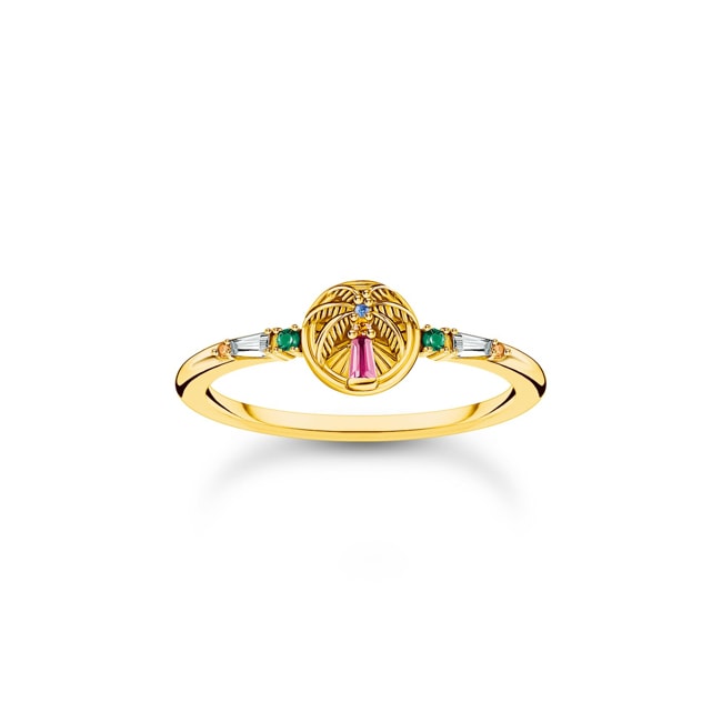 Thomas Sabo Festival Ring mit Palme und bunten Steinen vergoldet - TR2457-488-7