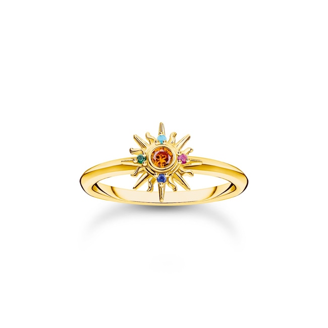 Thomas Sabo Festival Ring mit Sonne und bunten Steinen vergoldet - TR2458-488-7