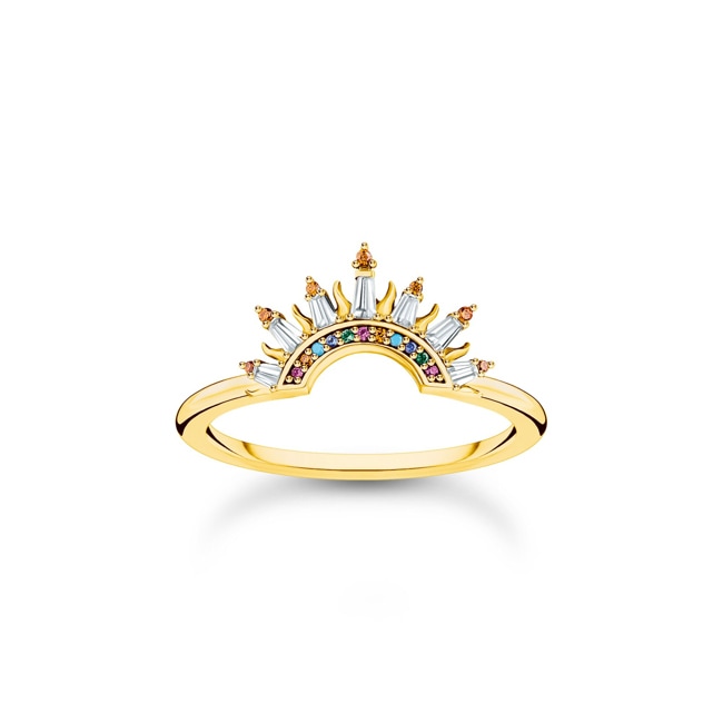 Thomas Sabo Festival Ring mit Sonnenstrahlen und bunten Steinen vergoldet - TR2456-488-7
