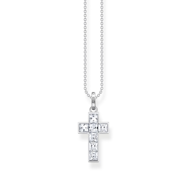 Thomas Sabo Kette Kreuz mit weissen Steinen Silber - KE2166-051-14-L45V