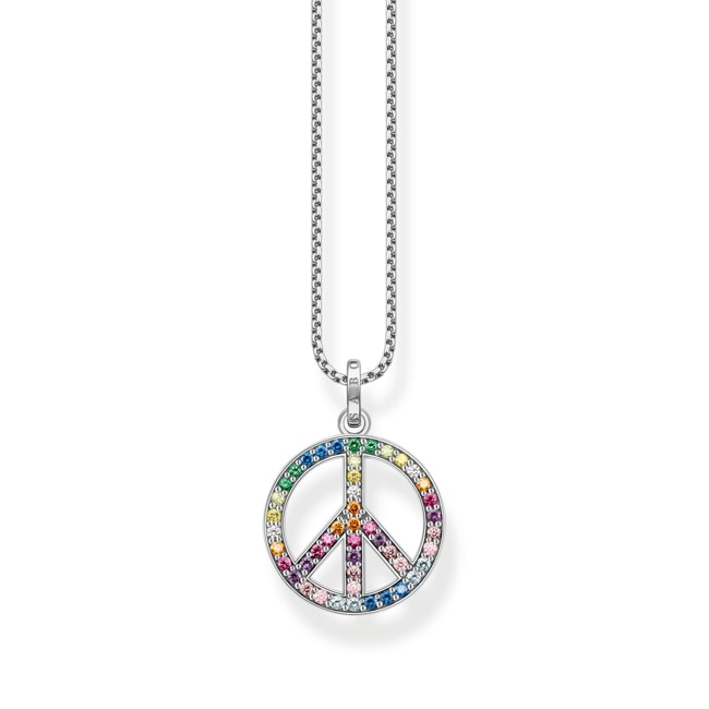 Thomas Sabo Kette mit Anhänger Peace-Zeichen mit bunten Steinen Silber - KE2170-318-7-L55V