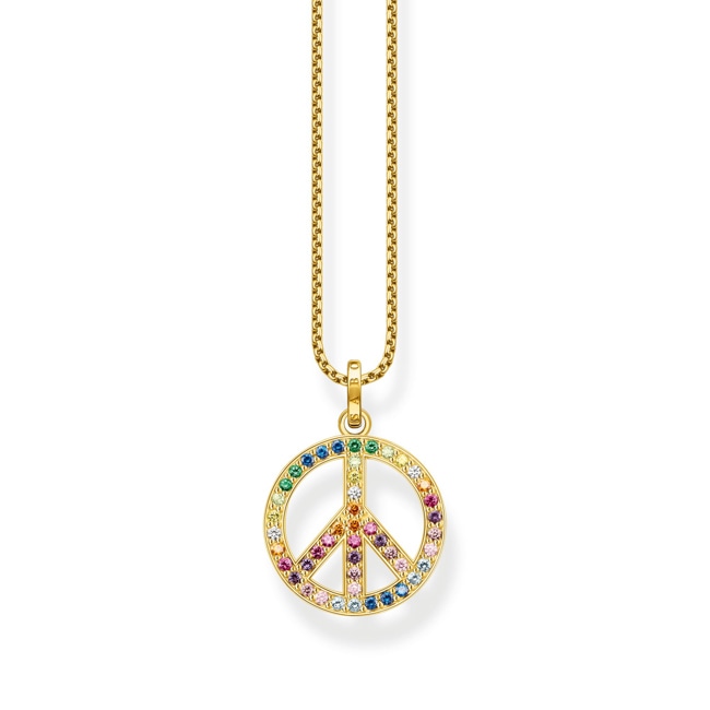 Thomas Sabo Kette mit Anhänger Peace-Zeichen mit bunten Steinen vergoldet Thomas Sabo Kette mit Anhänger Peace-Zeichen mit bunten Steinen vergoldet - KE2170-996-7-L55V