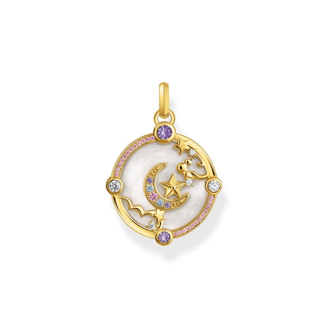 Thomas Sabo Petit pendentif avec croissant de lune et pierres multicolores plaqué or - PE954-565-7