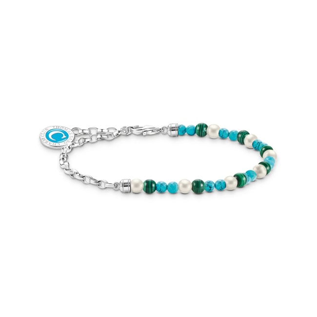 Thomas Sabo As We Kiss Member Charm-Armband mit weissen Perlen Malachit und Charmista Coin Silber - A2130-158-7
