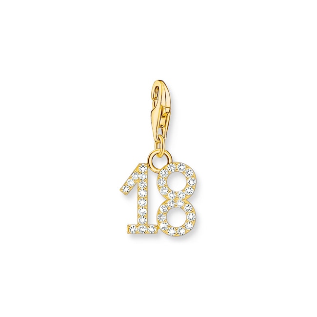 Thomas Sabo Number Charms Charm-Anhänger Zahl 18 mit weissen Steinen vergoldet - 2139-414-39