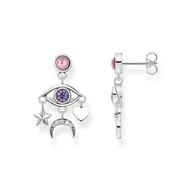 Thomas Sabo silver blackned earrings with a stylised eye and various stones - H2272-643-7