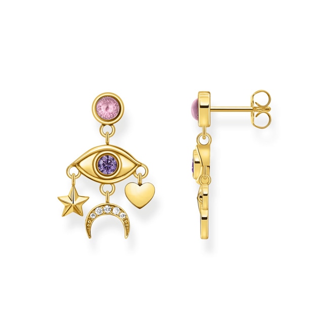 Thomas Sabo Yellow-gold plated earrings with stylised eye and various stones - H2272-414-7