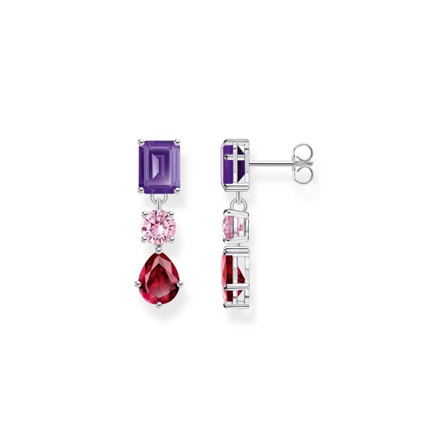 Thomas Sabo Pendants d’oreilles avec trois pierres rouge rose et violet argent - H2278-013-7