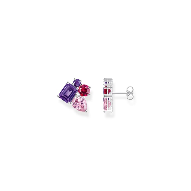 Thomas Sabo Ohrstecker mit Steinen in Rosa, Rot und Violett Silber - H2275-477-7