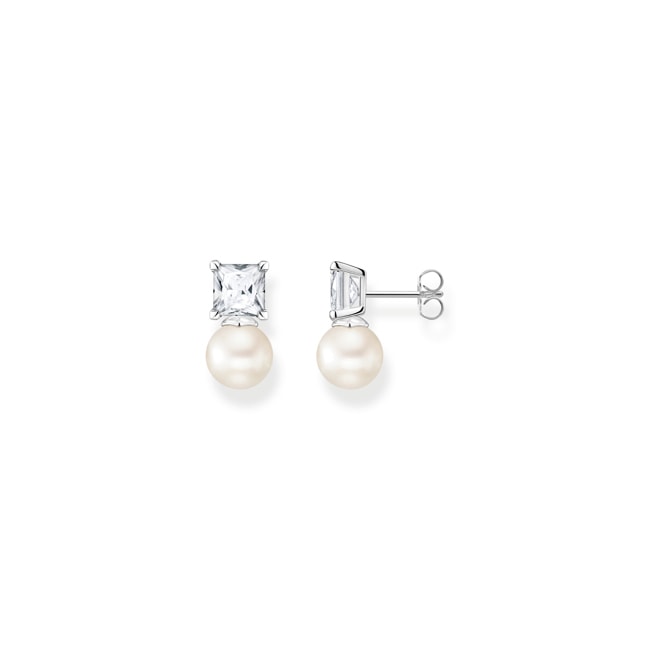 Thomas Sabo stud earrings Pearl with white stone silver - H2248-167-14