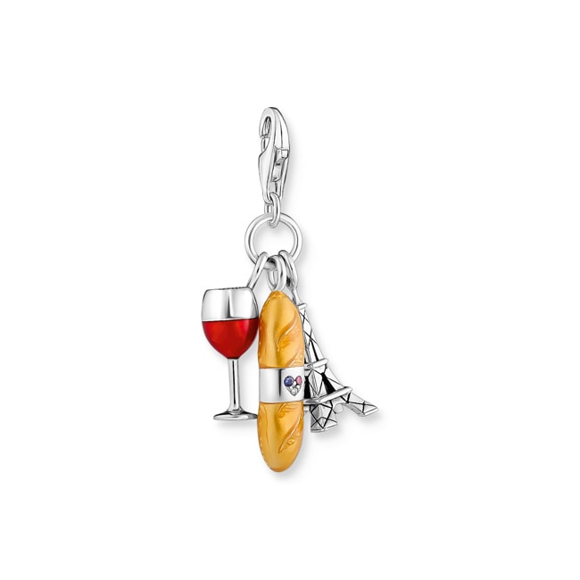 Thomas Sabo Paris charms silver charm pendant with red wine glass, Eiffel Tower & baguette - 2078-390-7