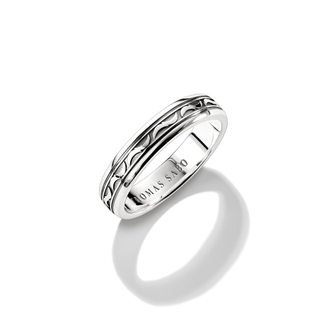 Thomas Sabo Rebel at Heart Silver Band Ring with Engraved Pattern - TR2531-637-21