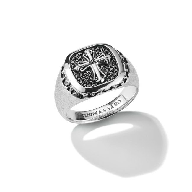 Thomas Sabo Rebel at Heart Siegelring mit Kreuz Schwarzer Zirkonia Rebel Icons Silber - TR2518-643-11